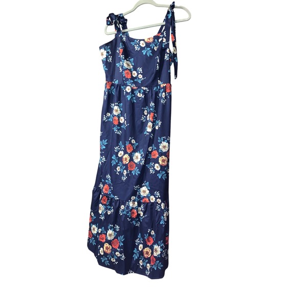Floral Maxi Dress Blue Red White Tie Strap Sleeveless Summer 1XL 1X Large - Picture 1 of 2